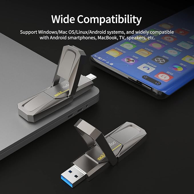 Netac 512GB Portable External USB Solid State Drive Type-c and USB 3.2 Dual Interface, up to 400MB/s for Data Storage, Expansion of Storage for Photos/Videos/Music/Files, US5