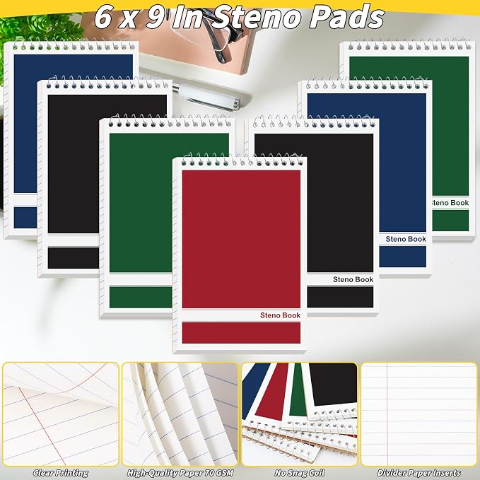 16 Pack Steno Pads 6 x 9 in Top Spiral Notebook Bulk Pack 4 Classic Color Note - Image 3