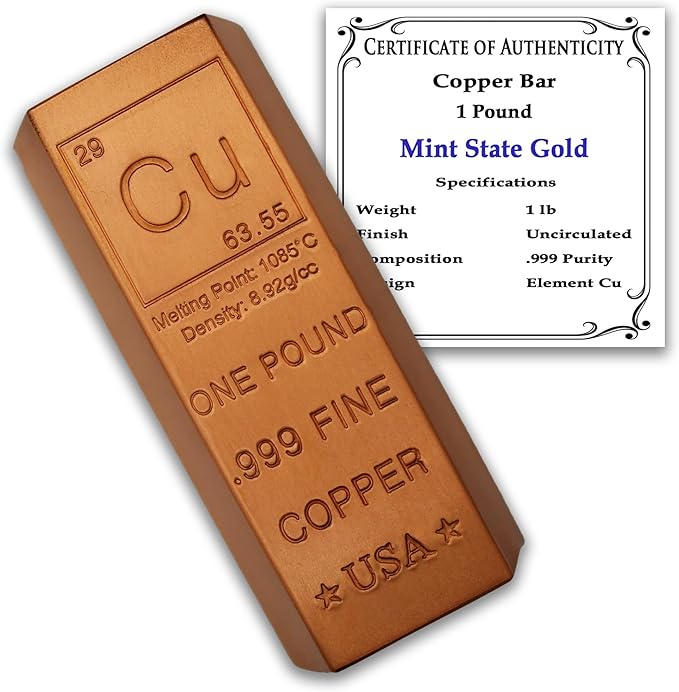 1 Pound Copper Bar .999 Pure Paperweight | Element Design by MintStateGold