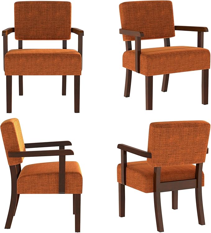 Accent Chair Set of 2 with Table, Living Room Chairs with Soft Seat and Armrests for Living Room Bedroom Reading Room Waiting Room (Orange), Linen, AC01-DeskLoop Office