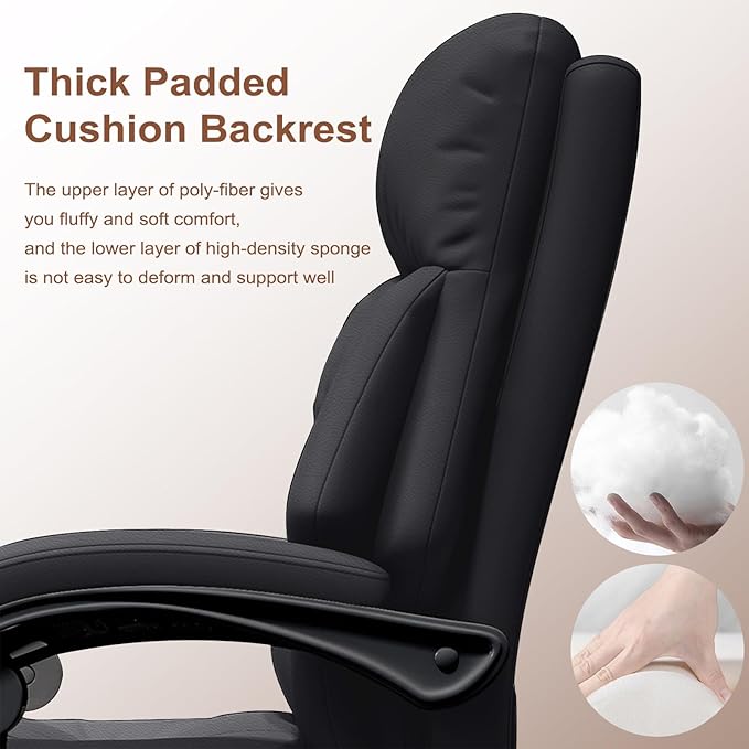 Executive Office Chair Comfortable Desk Chairs with Foot Rest High Back Computer Gaming Chairs Reclining PU Leather Swivel Work Chair for Home Office-DeskLoop Office