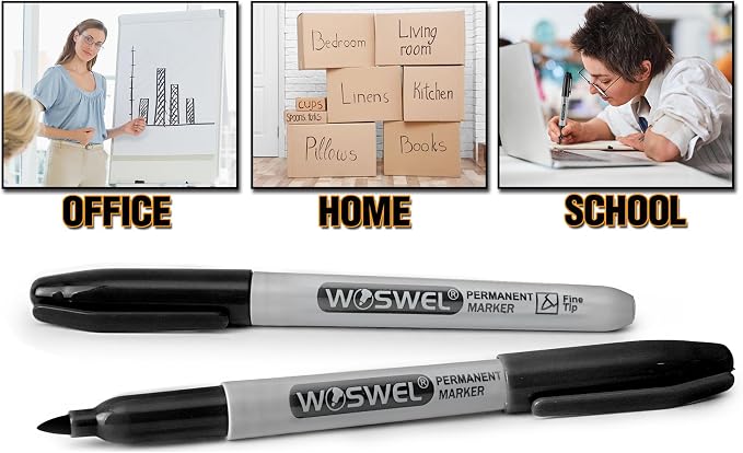 WOSWEL Permanent Markers Bulk, 50 Pack, Fine Tip, Waterproof, Quick Drying - Image 6