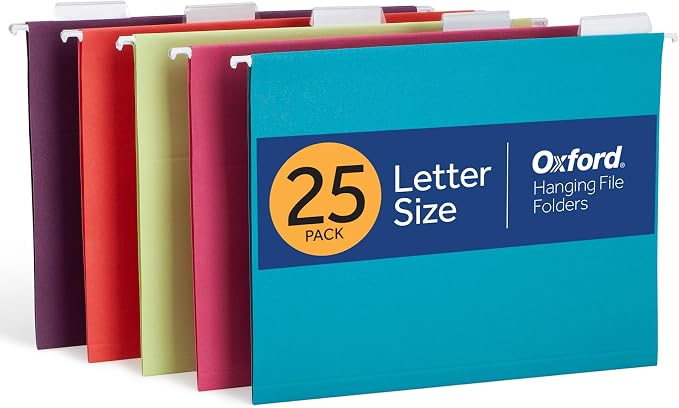 Oxford Hanging File Folders, 25 Pack, Letter Size, 5 Bright Colors, 5 Tab by Oxford