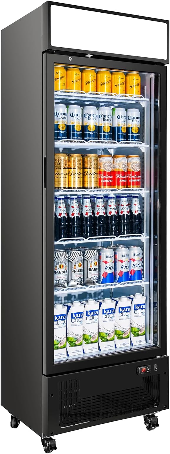 Commercial Display Refrigerator with Glass Door 12 Cu.ft Merchandiser Beverage Cooler Bar Black Drink Fridge for Convenience Stores, Supermarkets,Bars,Offices-DeskLoop Office