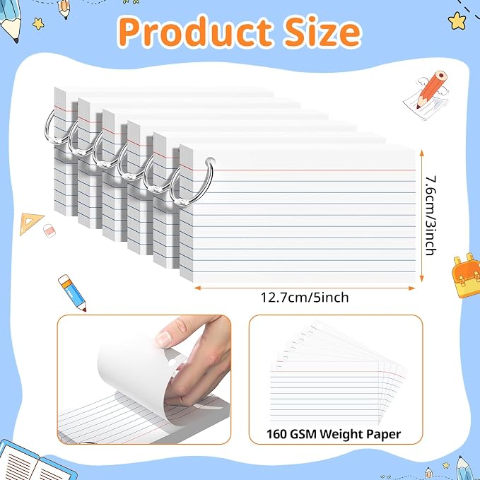 Index Cards 3x5 Inches, Punched Lined Study Card Ruled Flashcards Notecards - Image 2