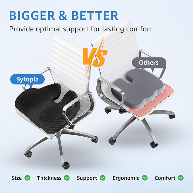 Extra Large Office Chair Cushion, 19" x 17" Ergonomic Memory Foam Seat Cushion for Tailbone, Back, Sciatica & Hip Pain Relief, Booster Pad for Sitting & Driving, Removable Washable Cover, Black-DeskLoop Office