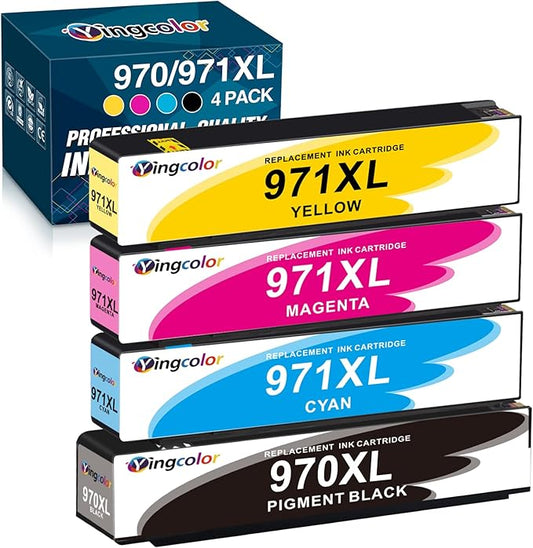 971XL 970XL Ink Cartridges Replacement for HP Ink Cartridges 970 971 Compatible with HP X576dw X476dw X476dn X551dw X451dn X451dw Printer-(970xl 971xl Ink bk c m y) 4 Packs-DeskLoop Office