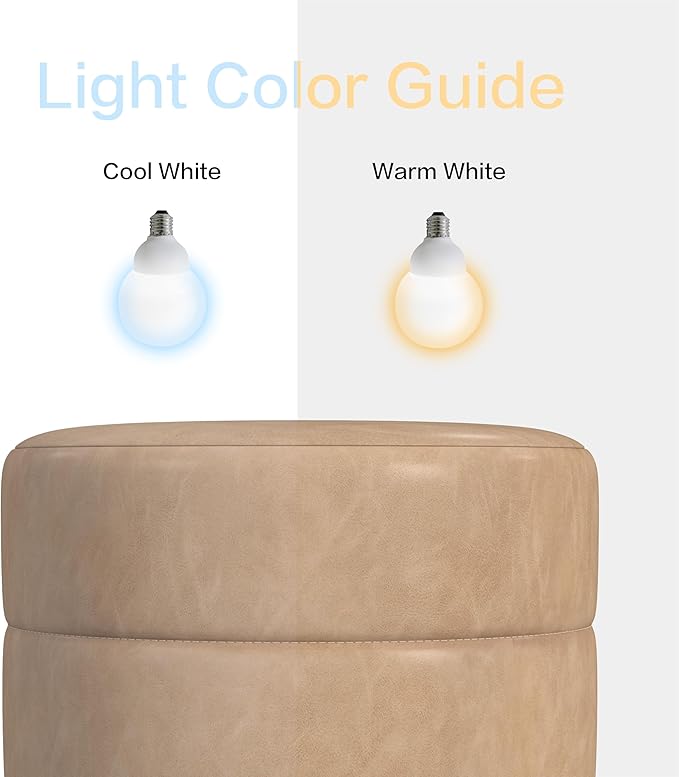 HomePop Upholstered Faux Leather Round Ottoman Home Décor|Foot Rest Ottoman- Sand Faux Leather-DeskLoop Office