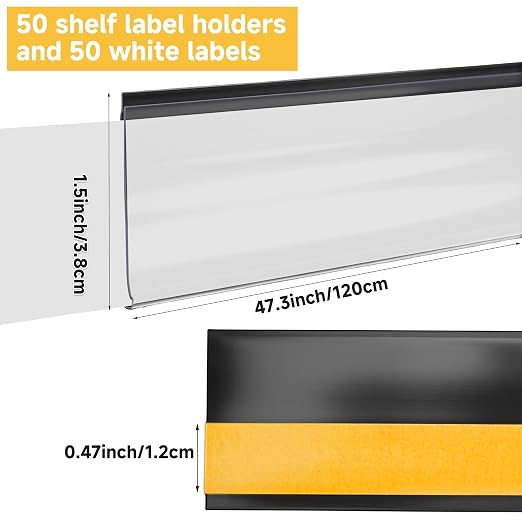 50 Pcs Shelf Label Strips 1.5''H x 48''L Self Adhesive Label Holder - Image 3