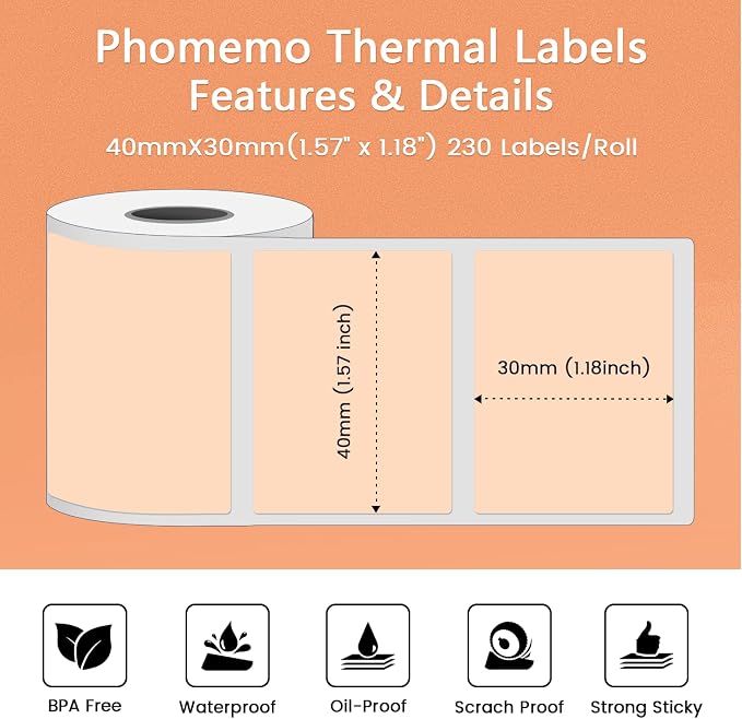 Phomemo Thermal Labels for M110/M120/M220/M150/M250/M221 Label Maker, - Image 2