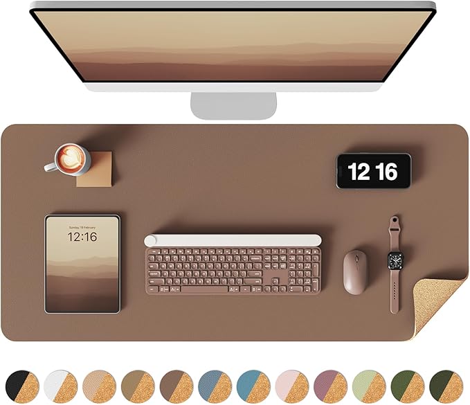 YSAGi Double-Sided Desk Pad, 35.4"x17"Leather Desk Mat, Eco Cork Desk Pad by YSAGi