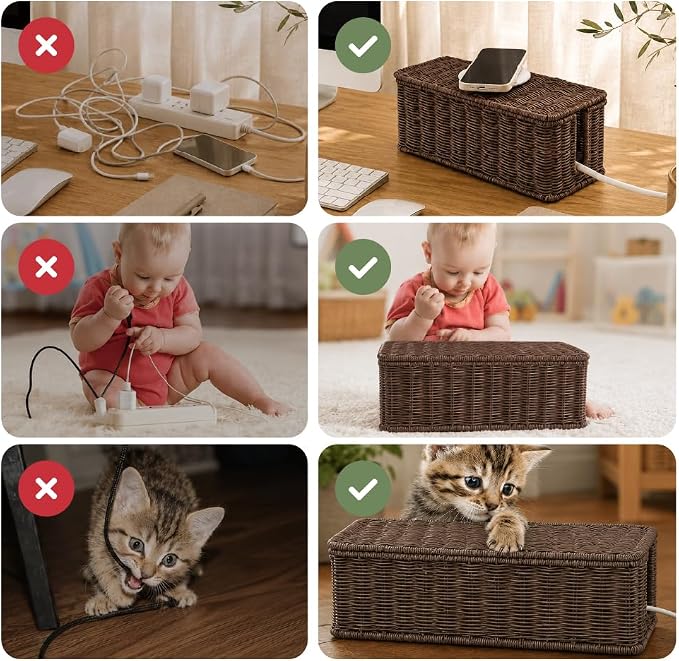 Cable Management Box, Handmade Rattan Cable Organizer - Image 8