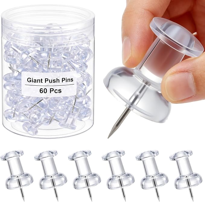 Outus 60 Pcs Giant Push Pins Jumbo Tacks 1/1.8inch Plastic Head by Outus