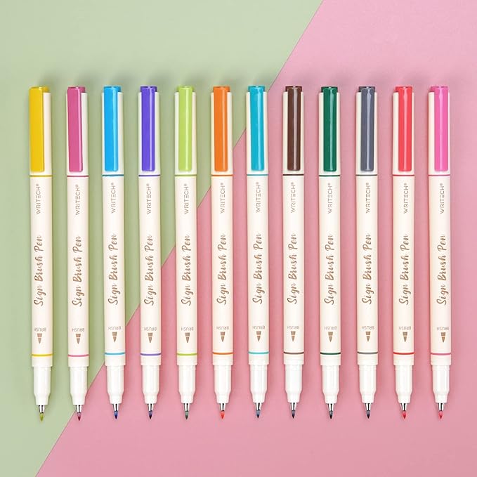 WRITECH Brush Tip Marker Pens: Artist Markers Flexible Tip Water Based 12ct by WRITECH