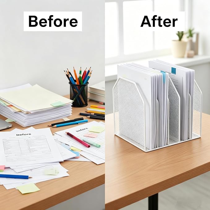 5-Section Mesh Desktop File Sorter Organizer, Adjustable File Organizer - Image 4