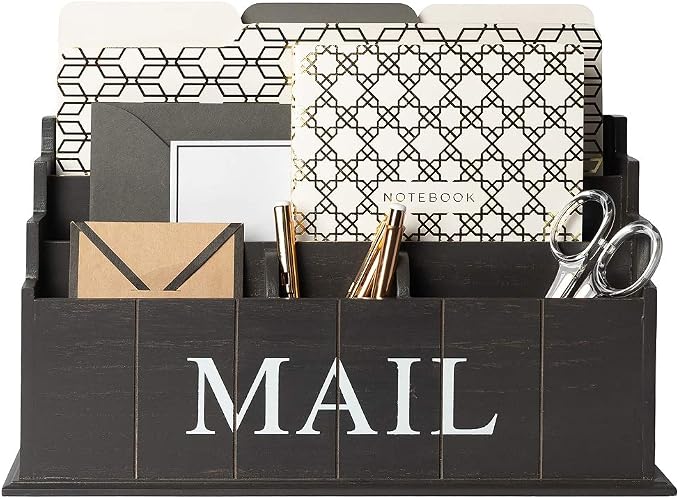 BLU MONACO Espresso Brown Wooden Mail Organizer | 3-Tier Rustic Desktop Mail by Blu_Monaco