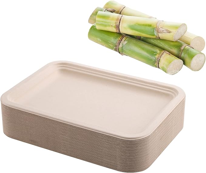 Lawei 50 Pack 14 Inch Biodegradable Paper Plates, Rectangle Compostable - Image 3
