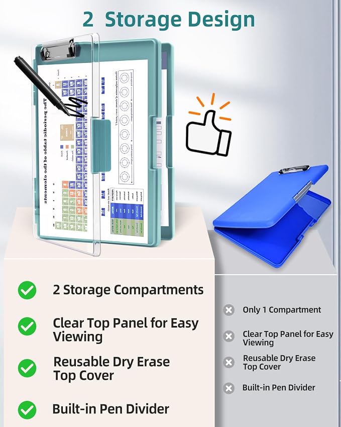 Clearview Clipboard with 2 Storage, Dry Erase 8.5x11 Heavy Duty ClipBoards - Image 8