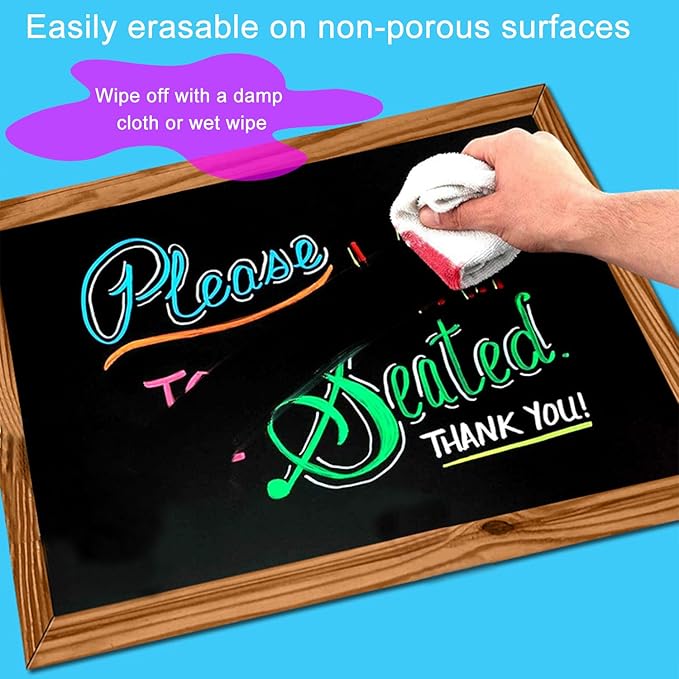 12 Colors Washable Window Markers for Cars, 15mm Jumbo Liquid Chalk Markers, 3 in 1 Nib, Metallic & Neon Paint Glass Pen for Auto, Chalkboard, Blackboard, Bistro, Menus and Any Non-Porous Surface-DeskLoop Office