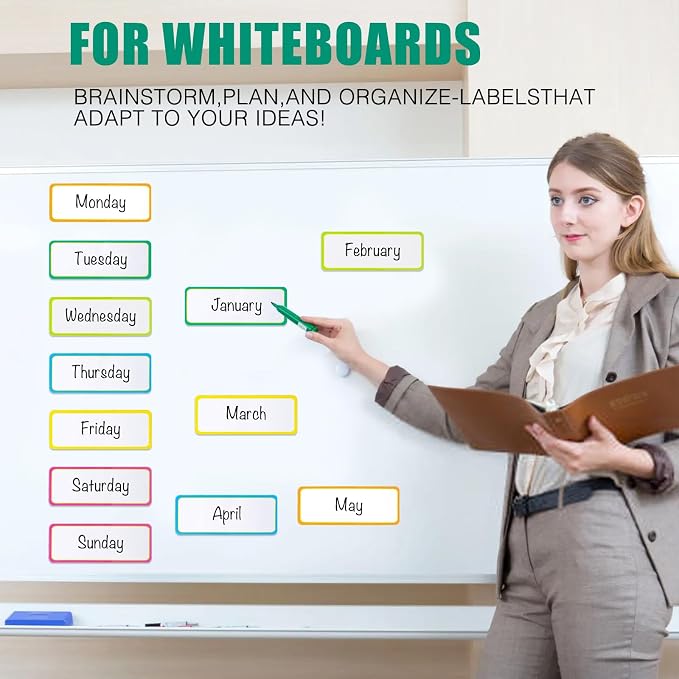 Dry Erase Magnetic Labels 3.2x1.2 in, Colored Border Reusable Magnetic Name - Image 5