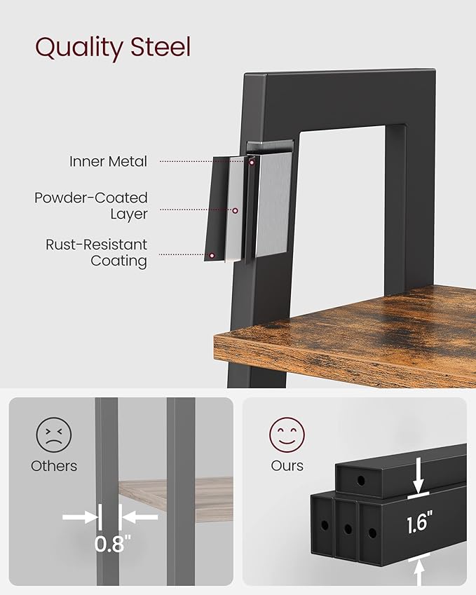 VASAGLE Ladder Shelf, 4-Tier Bookshelf, Storage Rack, Bookcase with Steel Frame, for Living Room, Home Office, Kitchen, Bedroom, Industrial Style, Rustic Brown and Ink Black ULLS44X-DeskLoop Office