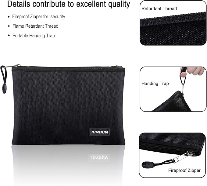 JUNDUN Fireproof Document Bags, 14.2”x 10.0”Waterproof and Fireproof Money Bag - Image 3
