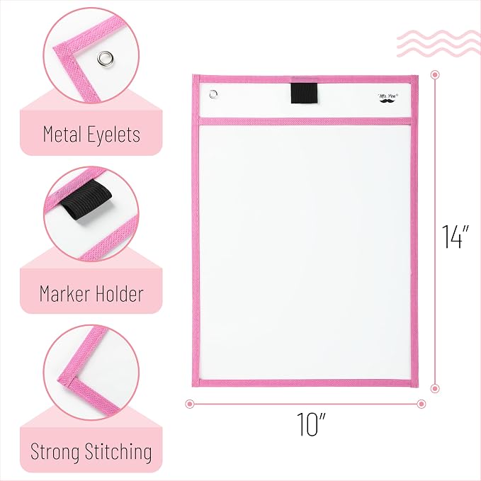 Mr. Pen- Reusable Dry Erase Pocket Sleeves, 6 Pack, Colorful | Clear Plastic - Image 3