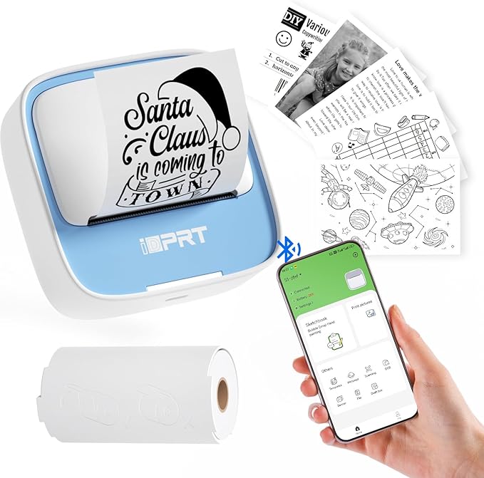 iDPRT Portable Mini Thermal Sticker Printer, Bluetooth Inkless Printers with 1 Roll Sticker Paper, Sticker Machine Efficiently and Quickly, for Notes, Journal, DIY, Kids Gift-DeskLoop Office