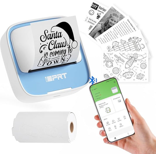 iDPRT Portable Mini Thermal Sticker Printer, Bluetooth Inkless Printers with 1 Roll Sticker Paper, Sticker Machine Efficiently and Quickly, for Notes, Journal, DIY, Kids Gift-DeskLoop Office