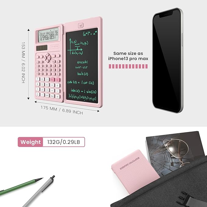 Scientific Calculators for School with Notepad, ROATEE Pink Cute School Supplies for Girls Middle and High School Stuff for Student, 240 Functions 82 MS Foldable 2-Line Display Solar and Battery Power-DeskLoop Office