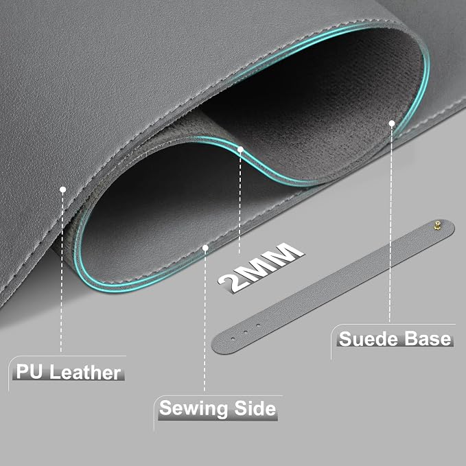Leather Desk Pad Protector, 47.2'' x 23.6'', Suede Base Sewing Desk Blotter - Image 2