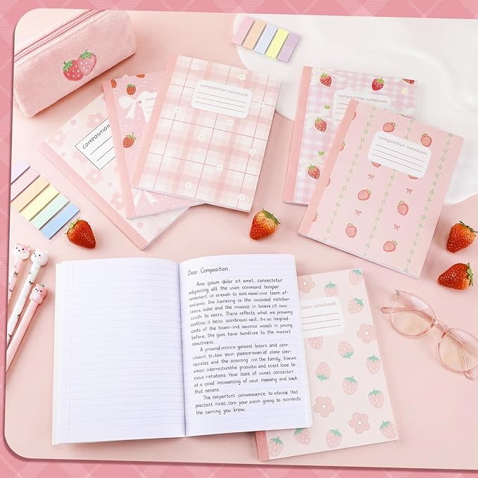 Harloon 6 Pack Composition Notebooks Wide Ruled Bulk Cute Pink Composition - Image 5