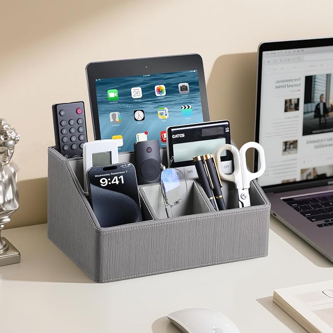 PU Leather Desk Organizer, Luxury Remote Control Holder - Image 3
