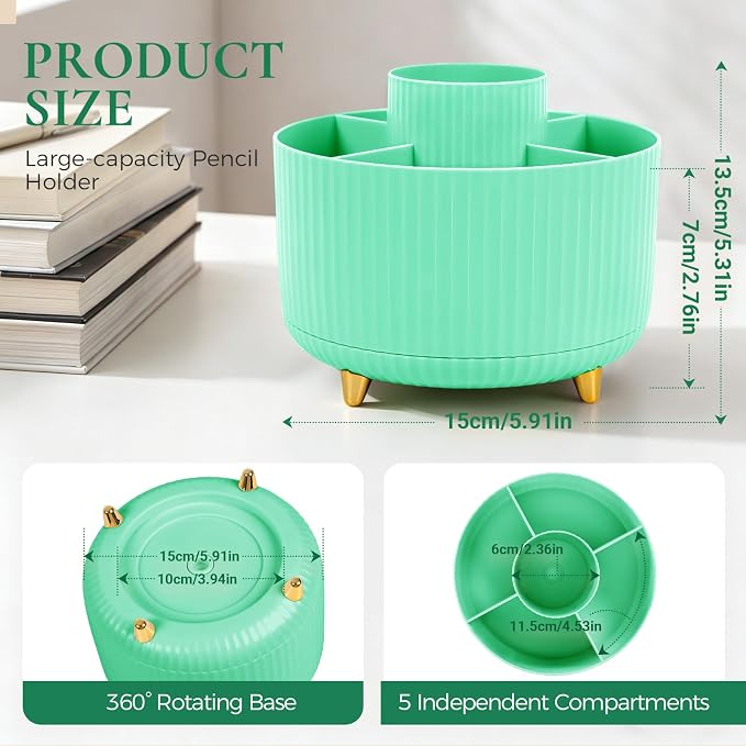 KONVINIT Pencil Pen Holder for Desk, 5 Slots 360-Degree Rotating Desktop - Image 2