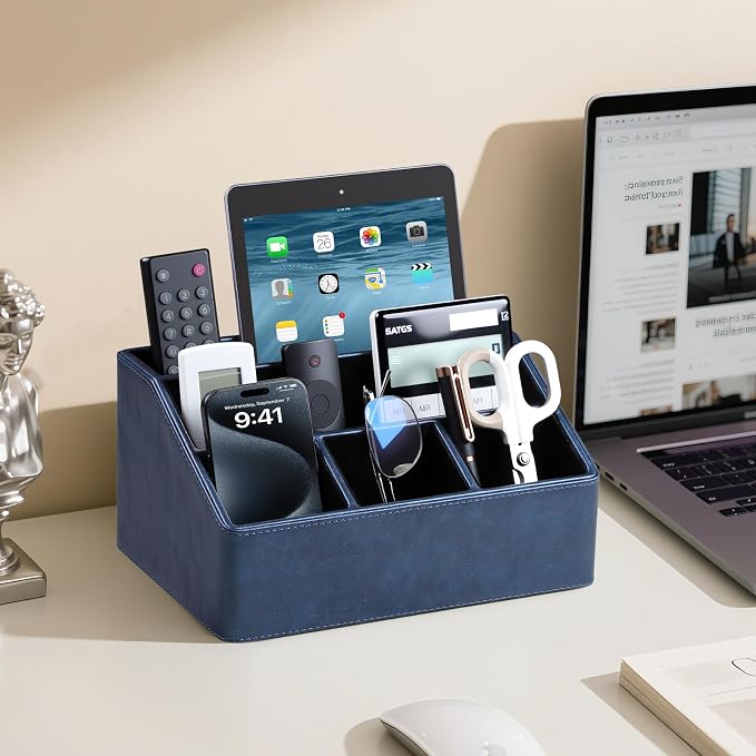 PU Leather Desk Organizer, Luxury Remote Control Holder - Image 3