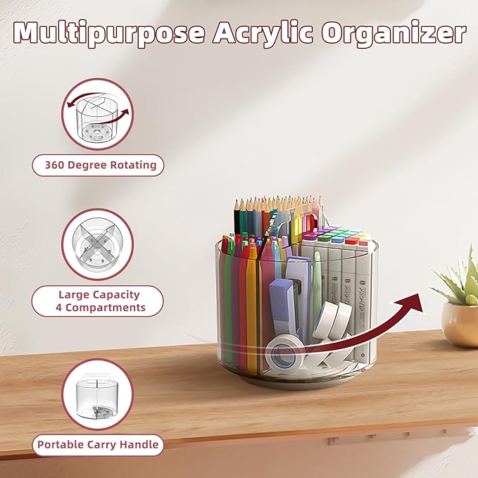 2 Pack Pen Pencil Holder for Kids, Rotating Pen Holder for Desk Organizer, 4 Compartments Art Supply Marker Organizer and Storage, Kids Desk Organizer Marker Holder Caddy Art Supply Organizer for Desk-DeskLoop Office