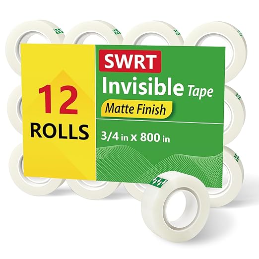 SWRT Invisible Tape Refills, 12 Rolls, 3/4 in x 800 in, Matte Finish | Blends by SWRT