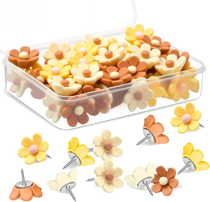 Sawysine 60 Pcs Cute Push Pins Decorative Push Pins Thumb Tacks Colorful Flower by Sawysine