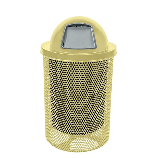 RDT-P-TXTSAND Heavy Duty Round Trash Receptacle with Dome Top, Liner Included, 32 Gallon, Textured Sandstone, Made in America