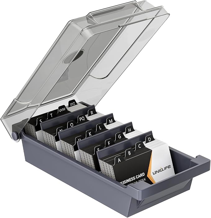 Uniclife Business Card Holder for Desk, Large Plastic Business Card Organizer by UnicLife