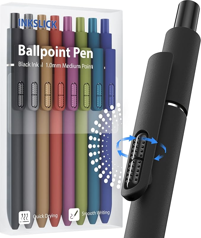 8 Pack Vintage Black Ballpoint Pens 1.0mm Fidget Pens by INKSLICK