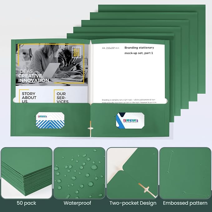 ®100 Packs Green Two Pocket Folders, File Folder - Image 4