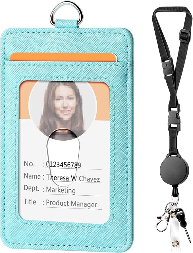Leather Badge Holder and Adjustable Retractable Lanyards, Quick Release Buckle by Coloryourlife