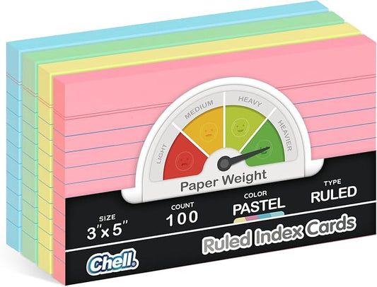 Chell Extra Heavyweight Index Cards 3x5 Inch, No Bleed-Through, Ruled Front and by chell