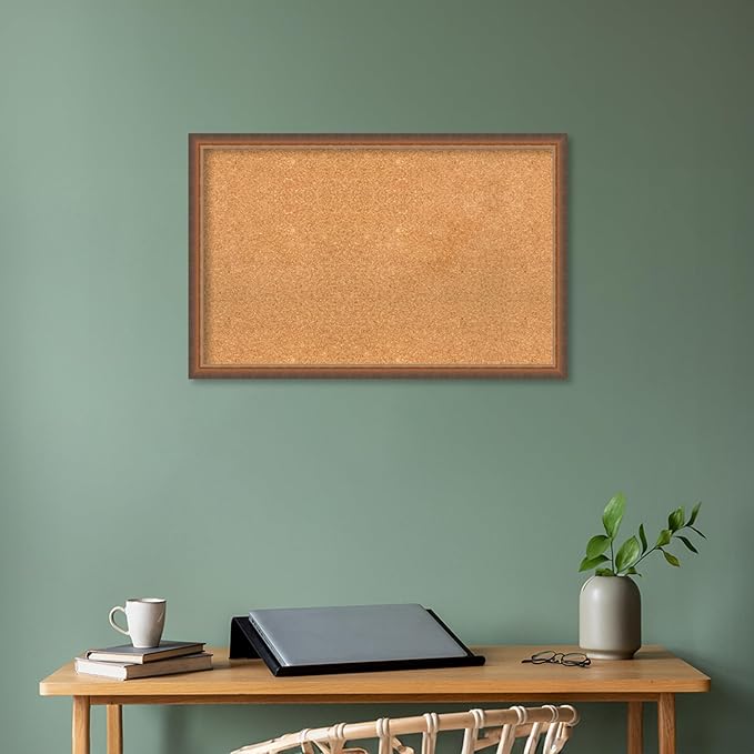 Amanti Art Natural Cork Board for Wall, 22x34 Vision Board with Bronze Frame, Large Corkboard Office Decor for Home Organization, Modern Corkboard Pinboard to Display Items for Home Organization in-DeskLoop Office