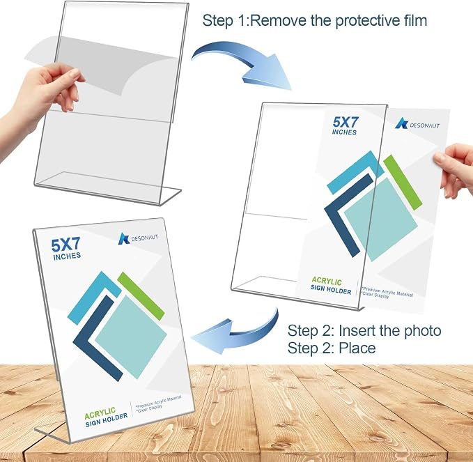 DESONAUT 8 Pack Slant Back Acrylic Sign Holder 5x7 inches, Desktop Tabletop - Image 5