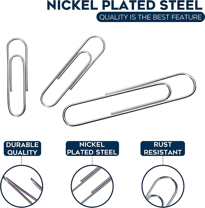 500 Pack Paper Clips by Luxurecourt 3 Assorted Sizes Silver Small & Large | - Image 4