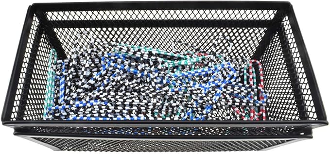 HAHIYO Stackable Mesh Tray Cup 6 x 3 x 2 inches Sturdy Container for Desk Drawer Organizer Collection for Home Office School kitchen Soft Foam Feet No Sharp Edges 2 Pack Black-DeskLoop Office