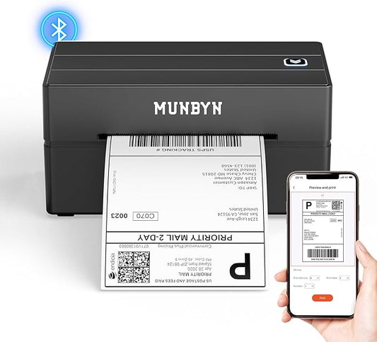 MUNBYN Bluetooth Thermal Label Printer, 130B Wireless 4x6 Shipping Label Printer for Shipping Packages Small Business Office or Home, Compatible with iPhone Android iPad Windows macOS Chrome Etsy eBay-DeskLoop Office