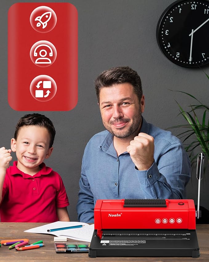 46-Hole Binding Machine Spiral Coil Binder Classic Red,DIY Book Binder Kits with Electric Coil Inserter,100pcs Comb Binding Spines,for Letter Size/A4/A5 School Office Home-DeskLoop Office